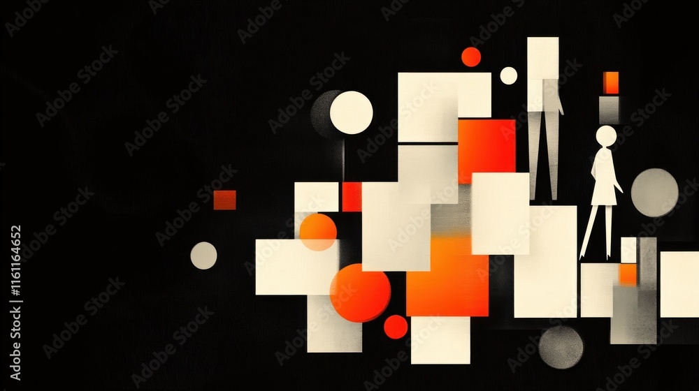 Poster dynamic abstract art composition featuring shapes and figures modern design minimalist style digital