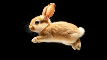 Fototapeta premium Leaping bunny action in black background animal photography dynamic environment vibrant concept
