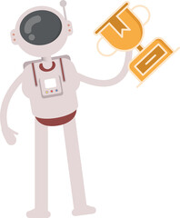 Astronaut Character Holding Up Trophy
