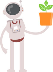 Astronaut Character Holding Plant Pot
