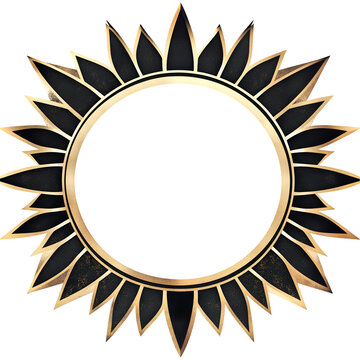Art deco geometric frame in black and gold, Isolated on transparent background cut out, star shape