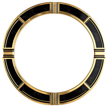 Art deco geometric frame in black and gold, Isolated on transparent background cut out, circle shape