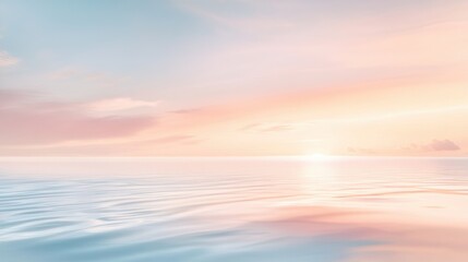 Naklejka premium Tranquil early morning view of the ocean, where soft pink and blue skies mingle as the sun rises, casting a serene glow over the calm waters