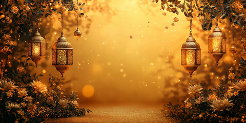 arabic elegant luxury ornamental islamic background with islamic pattern border and decorative hanging ornament For Ramadan Kareem