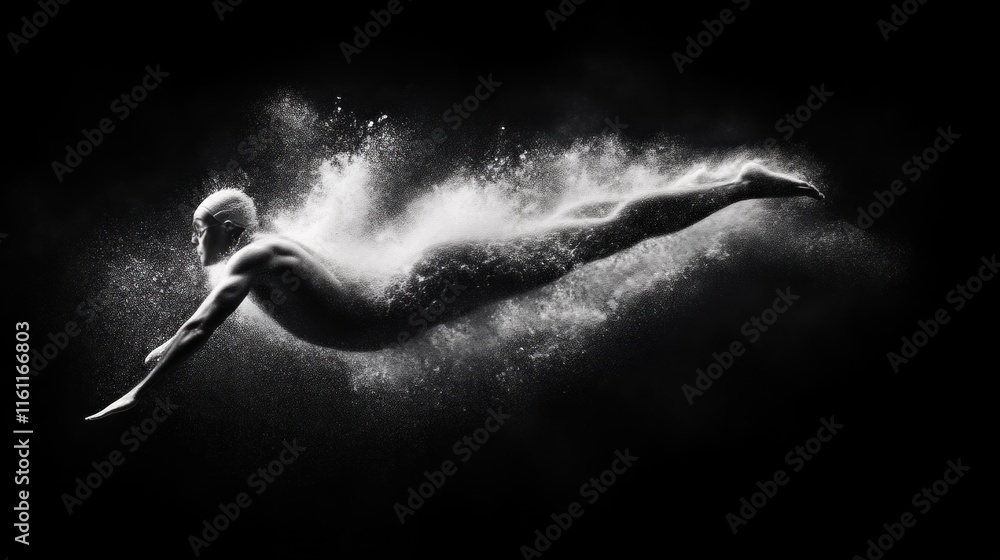 Poster dynamic human motion abstract studio photography monochrome side view movement and expression