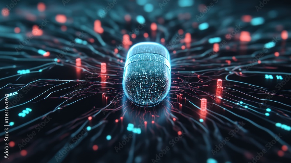 Poster digital innovation in healthcare virtual environment 3d visualization futuristic concept interactive
