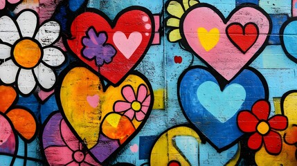 Obraz premium Vibrant Graffiti Hearts: A Colorful Urban Canvas
