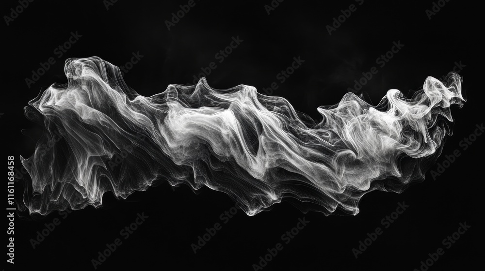 Poster white smoke flows gracefully across a dark backdrop, creating an abstract visual with soft curves an