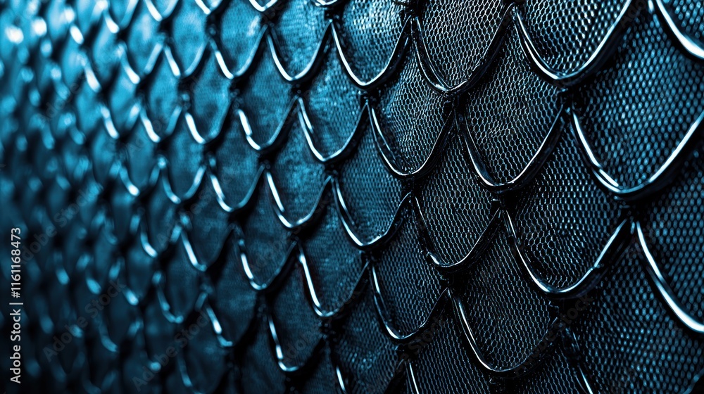 Poster abstract blue scale pattern: a mesmerizing close-up of intricate, overlapping scales in a deep blue 