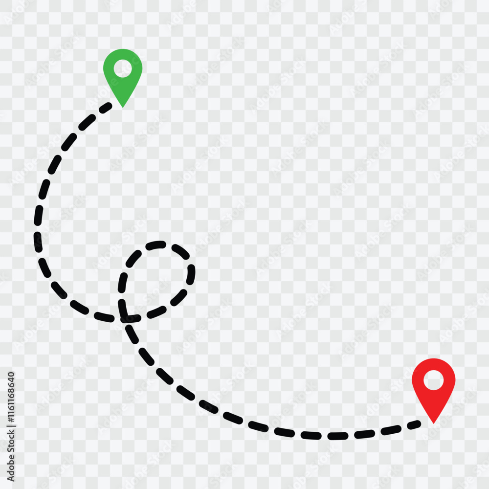 Poster route location icon. route icon between two points. start and end journey symbol.