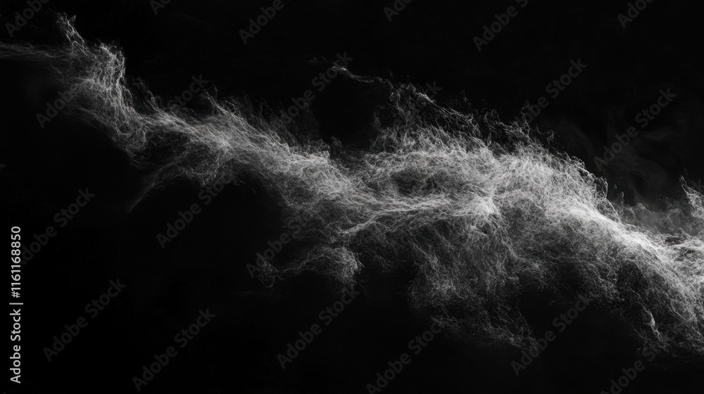Poster swirling patterns of white smoke move gracefully against a dark backdrop, creating an abstract repre
