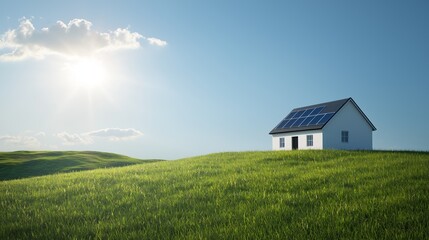 Contemporary Home with Solar Panels Surrounded by Lush Landscape