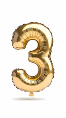 Gold Number 3 Balloon 3D Render