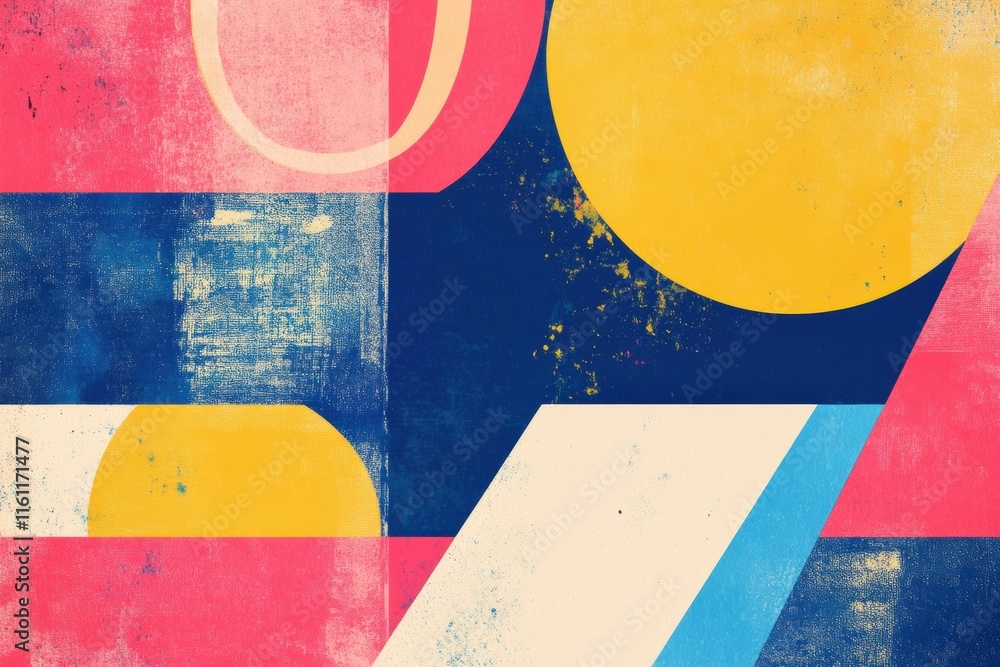 Poster retro risograph abstract design with vibrant colors and ample space for text. generative ai