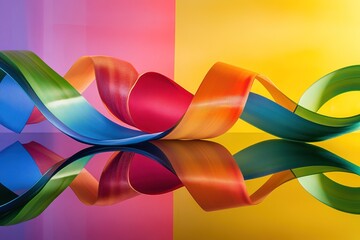 abstract composition of swirling ribbons in pan-african colors displayed on reflective surface