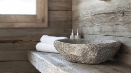 Reclaimed Wood and Stone Elements in Serene Bathroom Design