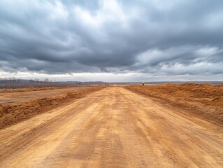 Construction Site Road under Cloudy Sky