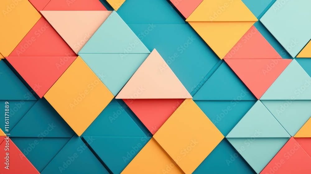 Poster a bold and graphic pattern with brightly colored triangles arranged in a tessellated design, ideal f