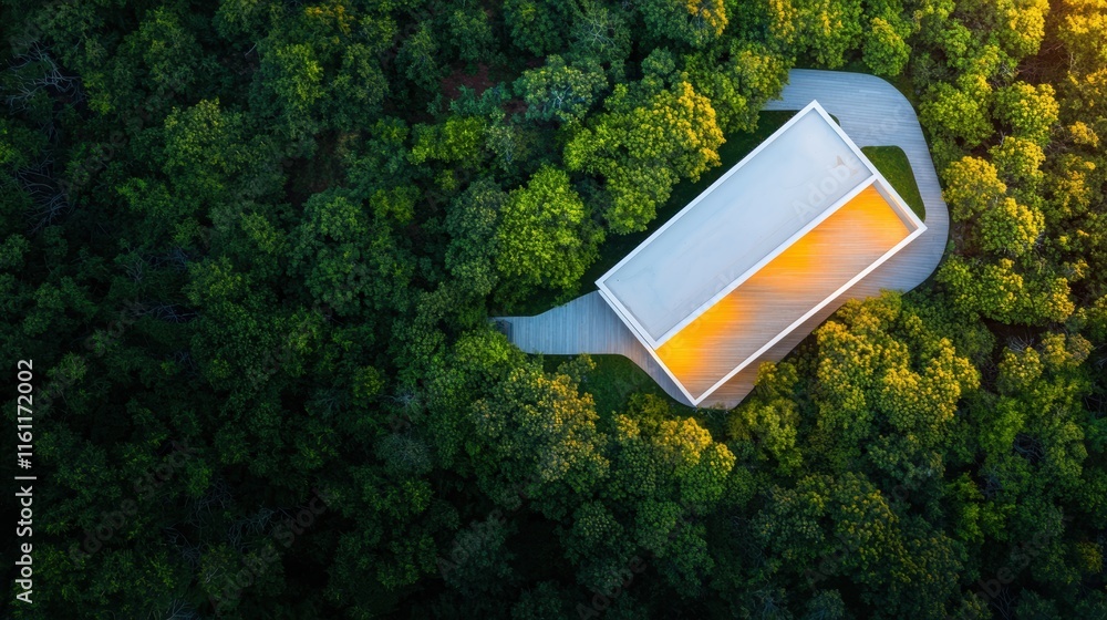 Aufkleber a drone shot of a contemporary house with a sloping roofline composed of multiple triangular section