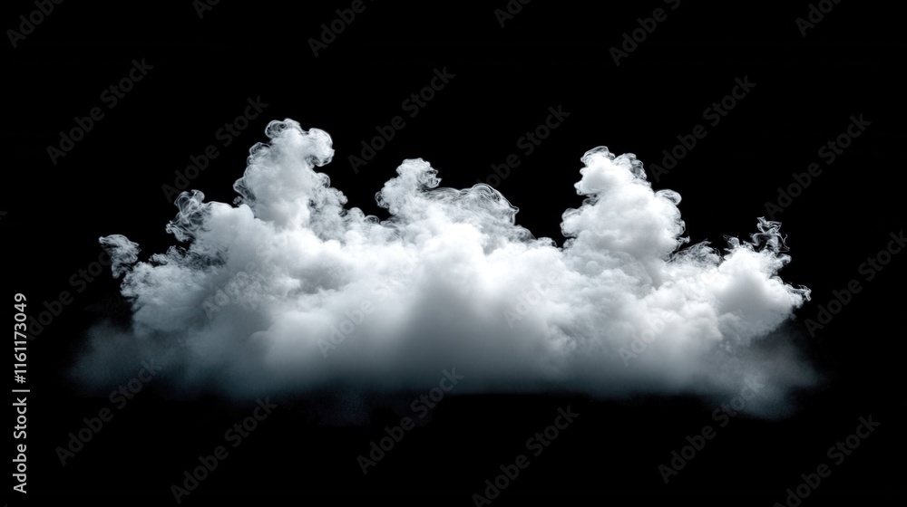Poster wisps of white smoke curl and swirl against a black backdrop, creating an ethereal atmosphere that e