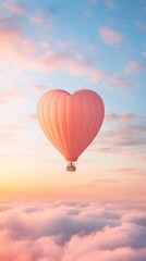 Fototapeta premium Heart-Shaped Hot Air Balloon Soaring Above the Clouds at Sunset