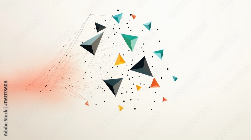 Poster a mind map with triangular nodes branching out from a central concept, representing interconnected i