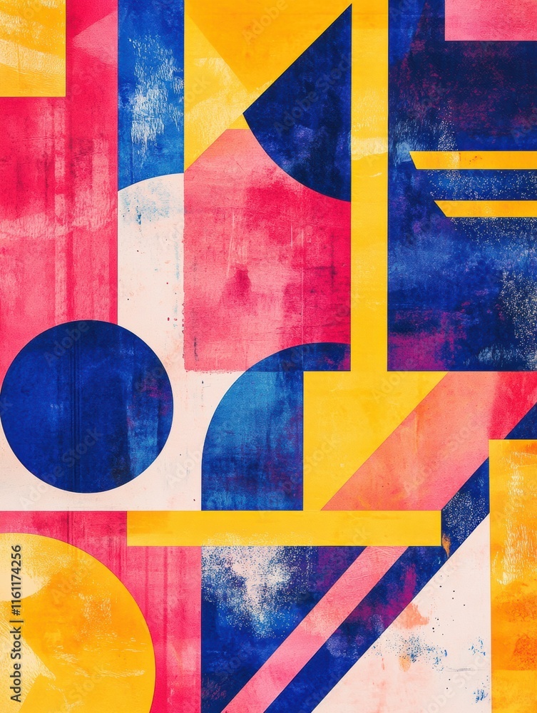 Poster colorful abstract retro risograph design featuring geometric shapes and vibrant hues for art and cre