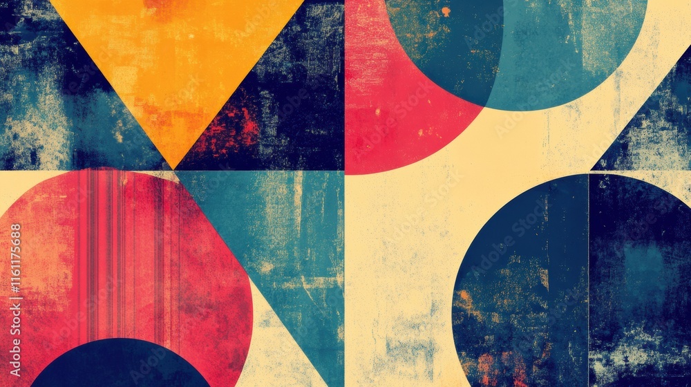 Aufkleber Colorful abstract retro risograph design featuring geometric shapes and copy space for creative projects. Generative AI