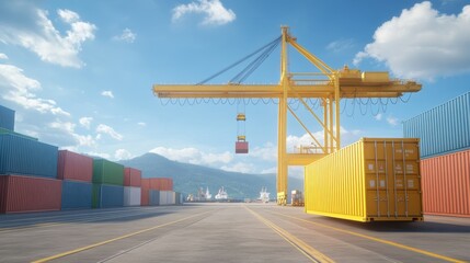 Obraz premium Cargo Crane and Shipping Containers at Port