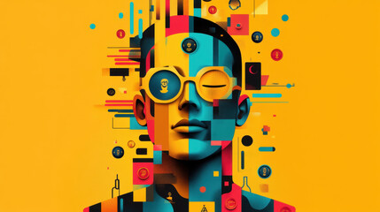 Obraz premium Narcissistic, A person adorned with medals that resemble their own likeness, captured in a detailed, artistic image, highlighting achievement and recognition.