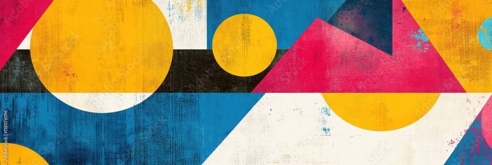 Aufkleber retro risograph art featuring geometric shapes and vibrant colors with ample copy space for text pla