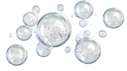 Floating Transparent Bubbles Water Droplets White Background Clean Design
