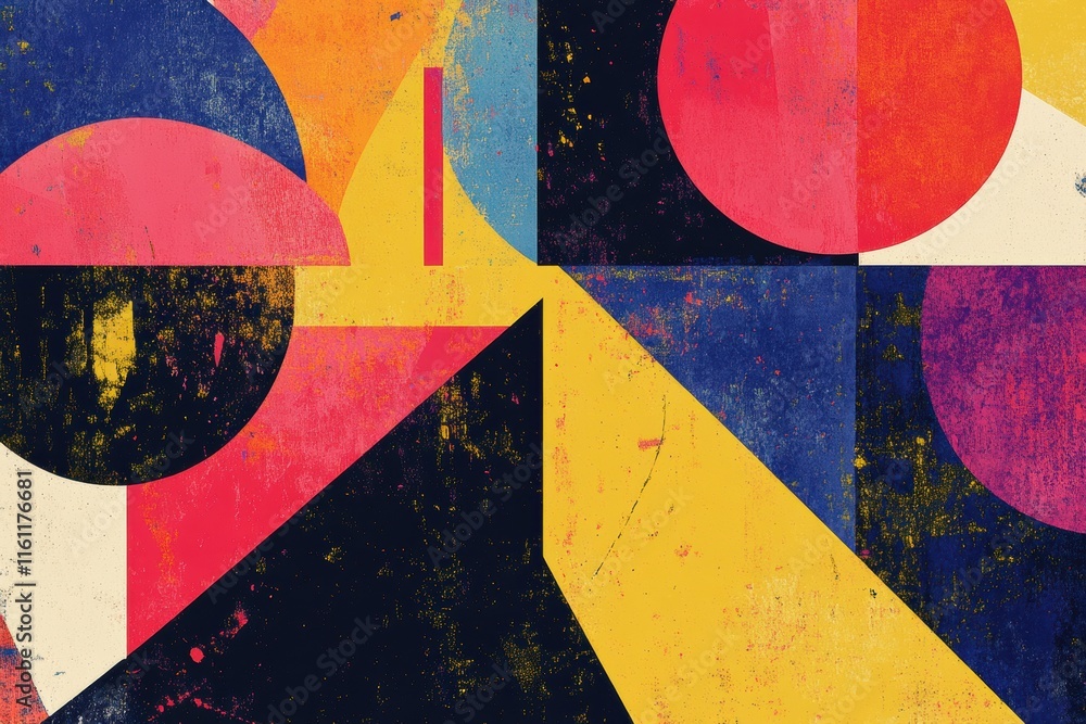 Poster colorful abstract retro risograph design with vibrant shapes and ample copy space for personalized t