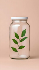 Glass Jar with Green Leaves 3D Illustration