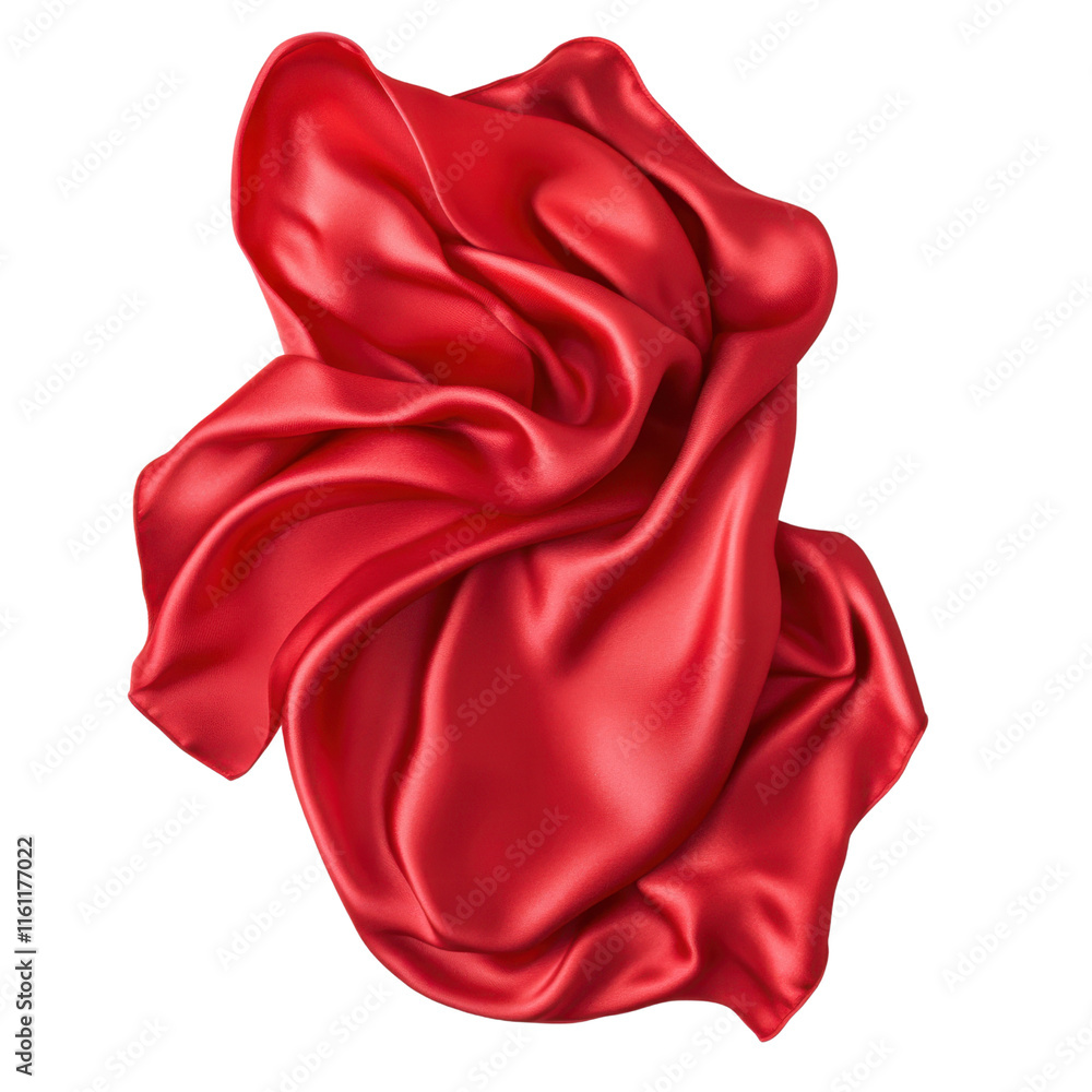 Poster elegant flowing red silk fabric on a soft bokeh background