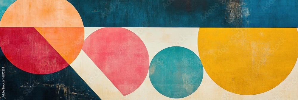 Aufkleber Retro risograph abstract design featuring colorful shapes with ample space for text and creative applications. Generative AI