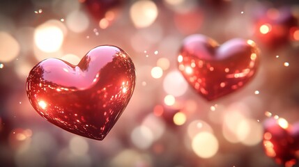 Obraz premium This enchanting image features delicate floating hearts against a dreamy background, enhanced by soft bokeh lights, perfect for themes of love, celebration, and romance.