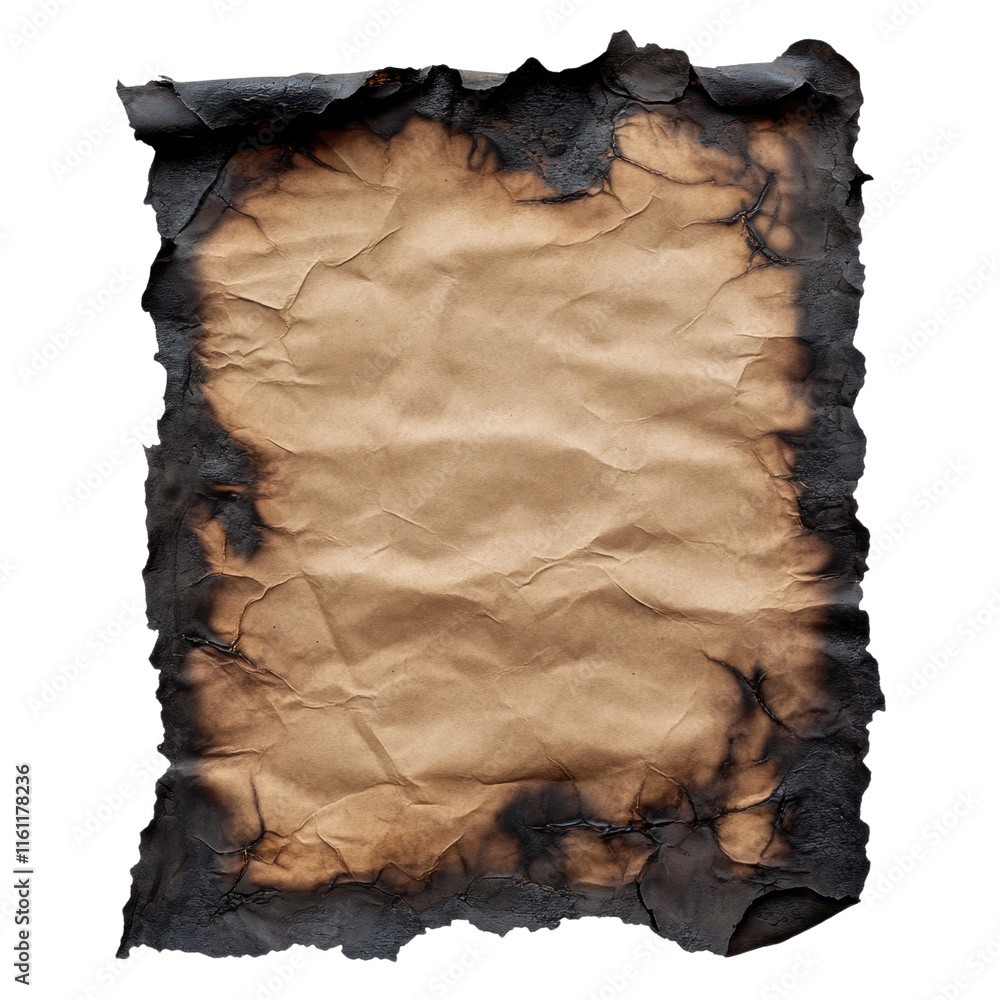 Poster aged and burnt paper texture with charred edges for background use
