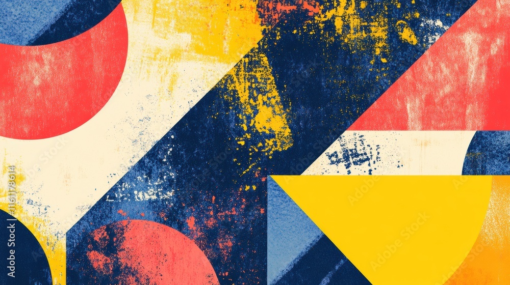 Leinwandbilder retro risograph artwork featuring bold colors and geometric shapes with ample copy space for creativ