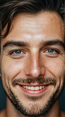 Fototapeta premium Close-up portrait of a smiling man with expressive eyes and a natural beard