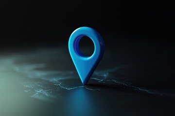 Blue location marker on dark background.  Represents navigation, destination, or travel.