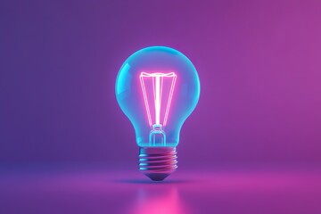 Glowing lightbulb on vibrant purple background.  Symbol of ideas, innovation, and inspiration.