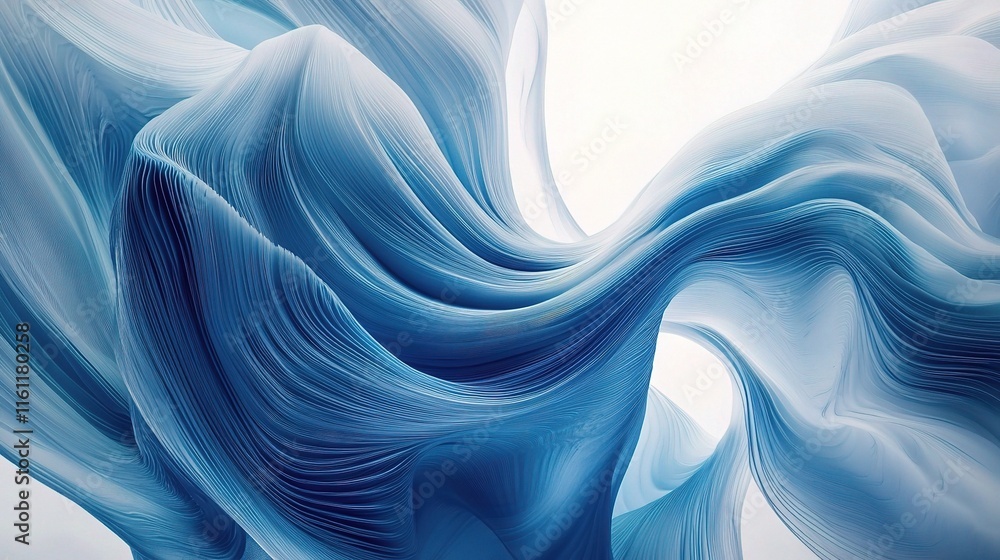 Poster serene blue swirls: abstract image of flowing, translucent blue fabric creating dynamic, elegant swi