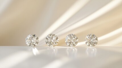 Four perfectly cut diamonds are arranged in a line, catching the light beautifully against a gentle, neutral backdrop that enhances their sparkle