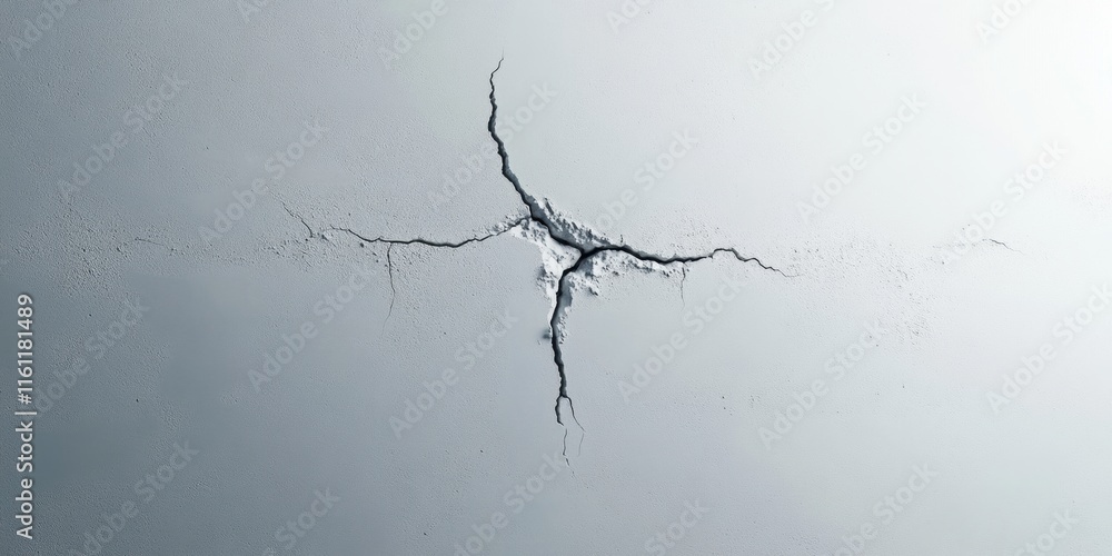 Poster a detailed view of a cracked wall, showcasing the breakage patterns and texture in a minimalistic en