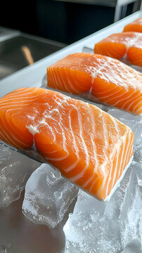 Fresh Salmon Filets on Ice - Realistic Food Photo