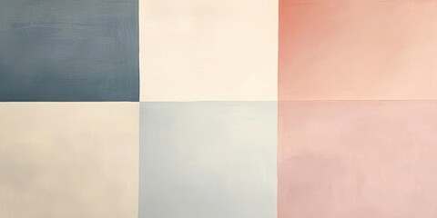 Colorful geometric blocks are arranged in a balanced composition, showcasing soft hues of blue, cream, pink, and gray, creating a calming visual effect