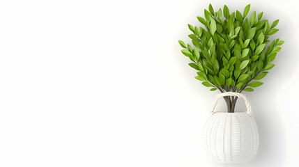 3D Render Green Plant in White Basket