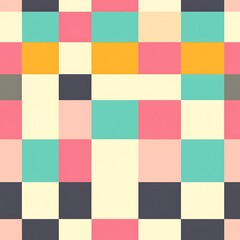 Playful Multicolor Checkerboard Pattern with Bright Colors and Shapes