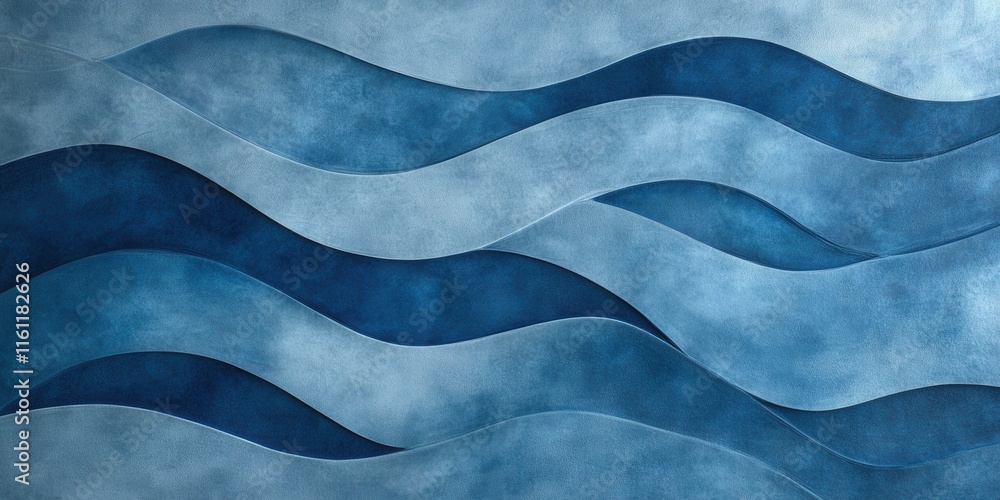 Poster smooth waves in varying shades of blue create a soothing and modern backdrop, ideal for adding tranq